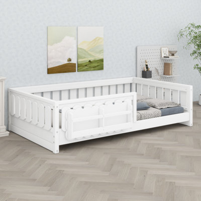 Space-Saving Platform Bed System with Safety Fence and Display Shelves