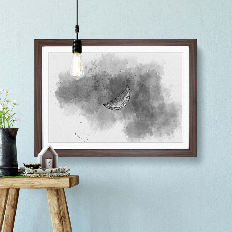 A Half Moon in Abstract - Picture Frame Graphic Art Print, 48cm H x 65cm W x 2cm D, Walnut Framed