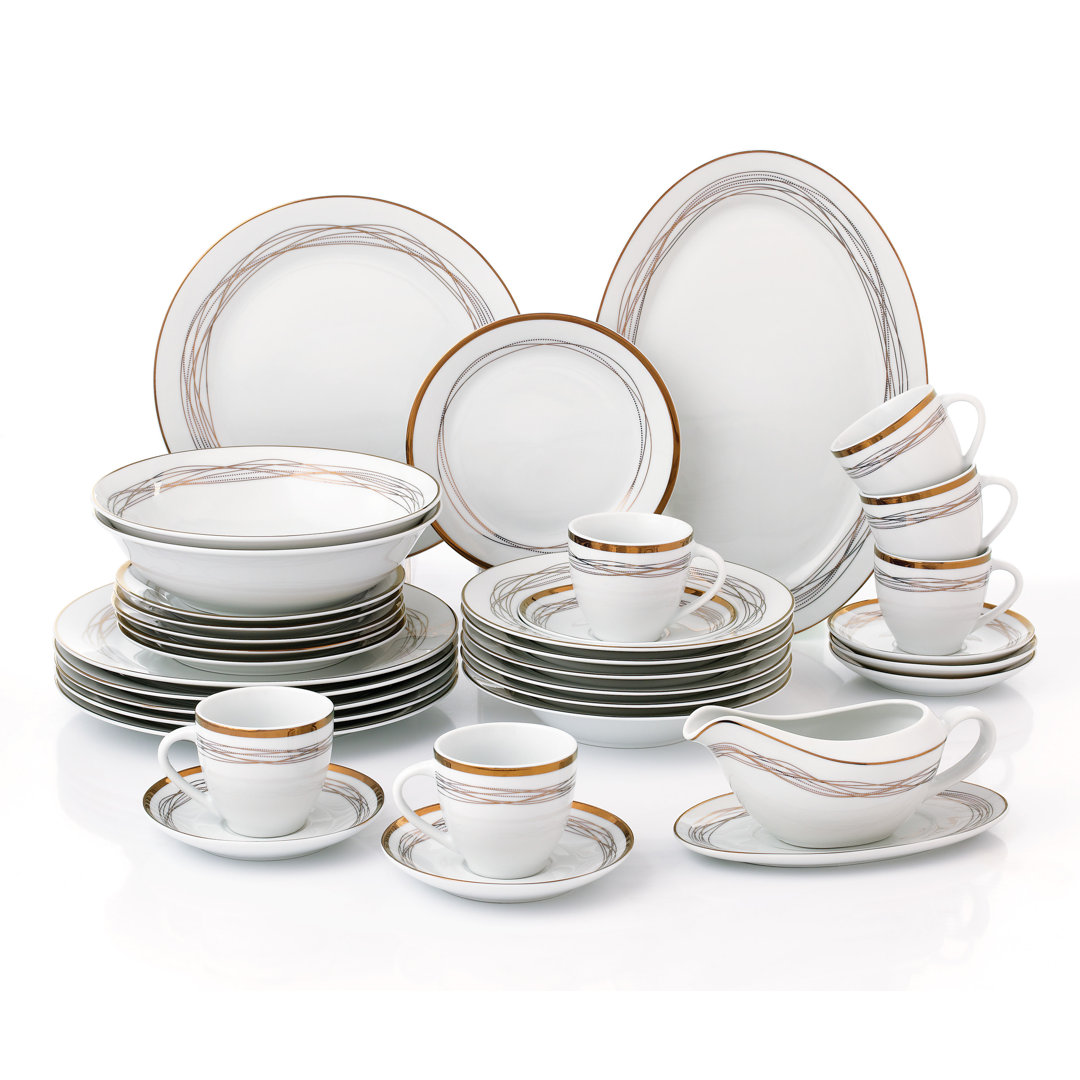 Waterside 35pc Gold Swil Porcelain Dinner Set