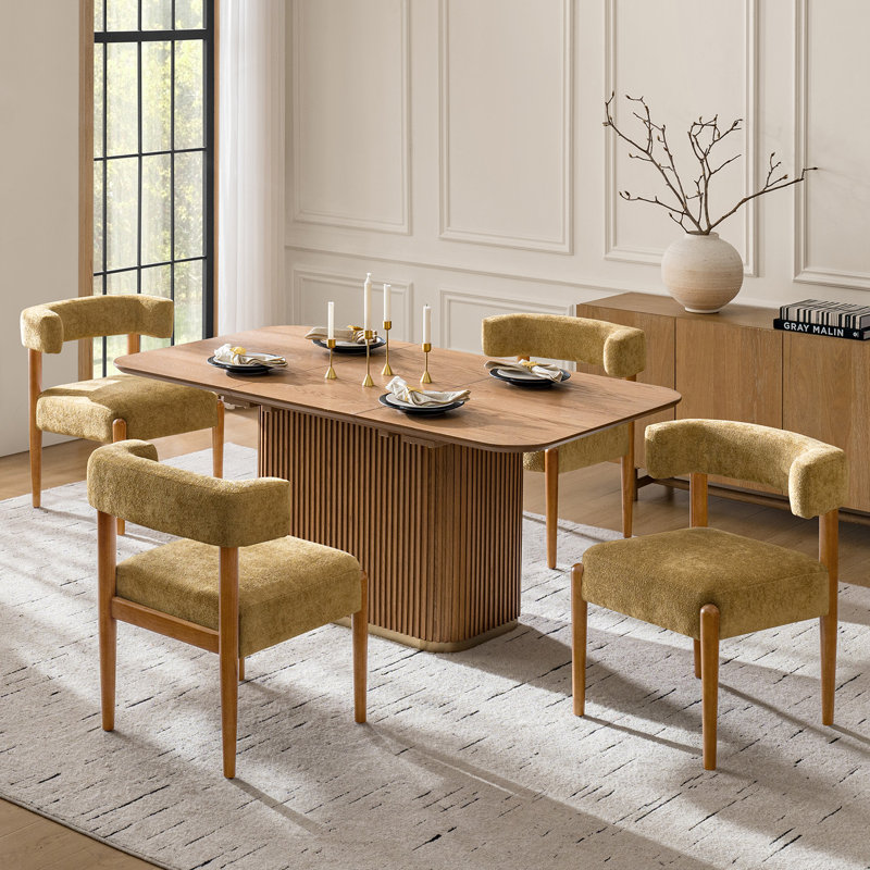 Lambrecht Modern Chenille Dining Chairs with Solid Wood Legs, 4, Ocher