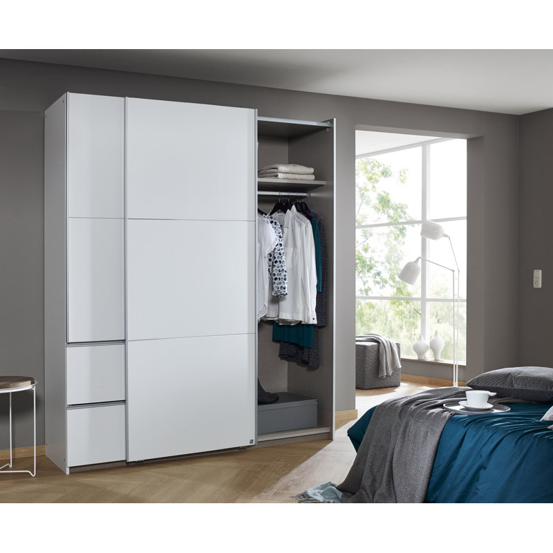 Sevilla Sliding Door Wardrobe, White/Grey, 210cm H x 175cm W x 59cm D
