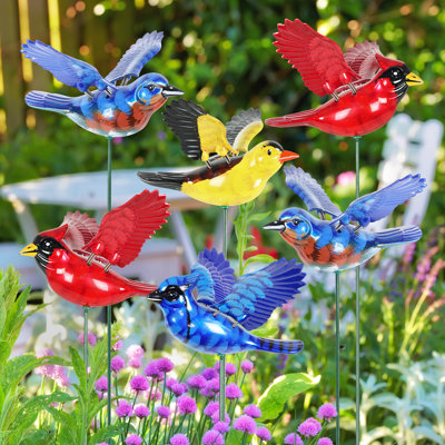 Exhart 4" WindyWings Songbird Prismatic Plumage Pole Plant Stakes, 6.5 x 4 x 16 Inches
