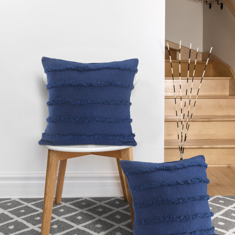 Housse et insert de coussin carré 100% coton , Bleu, Polyester/ Bourre en polyester