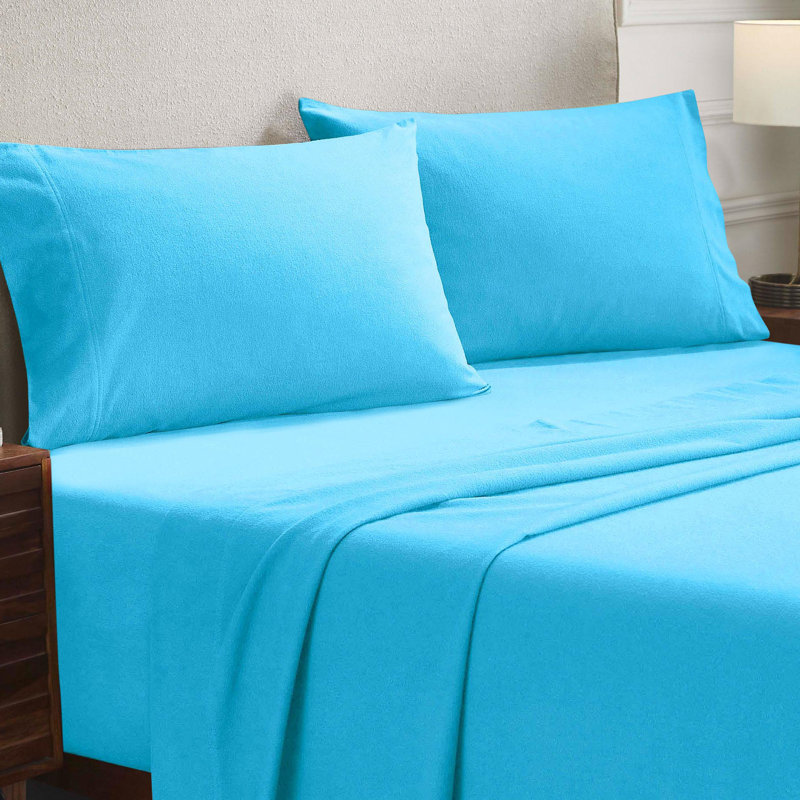 Modern All Season Solid Flannel Cotton Pillowcase, Standard Pillowcase, Blue