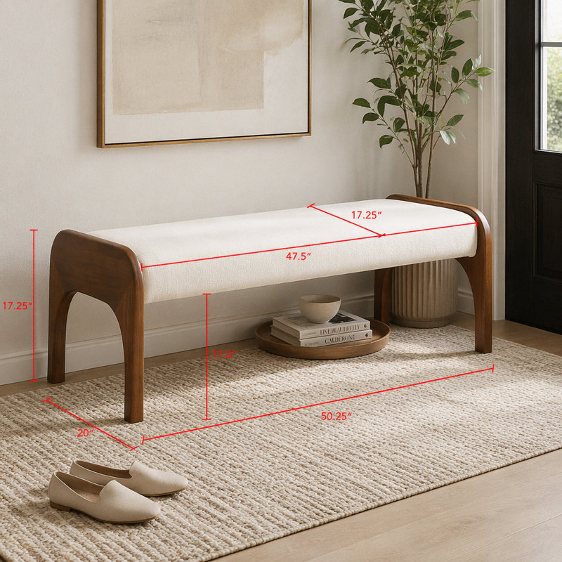 Banc long rembourré 50,25 po, Beige