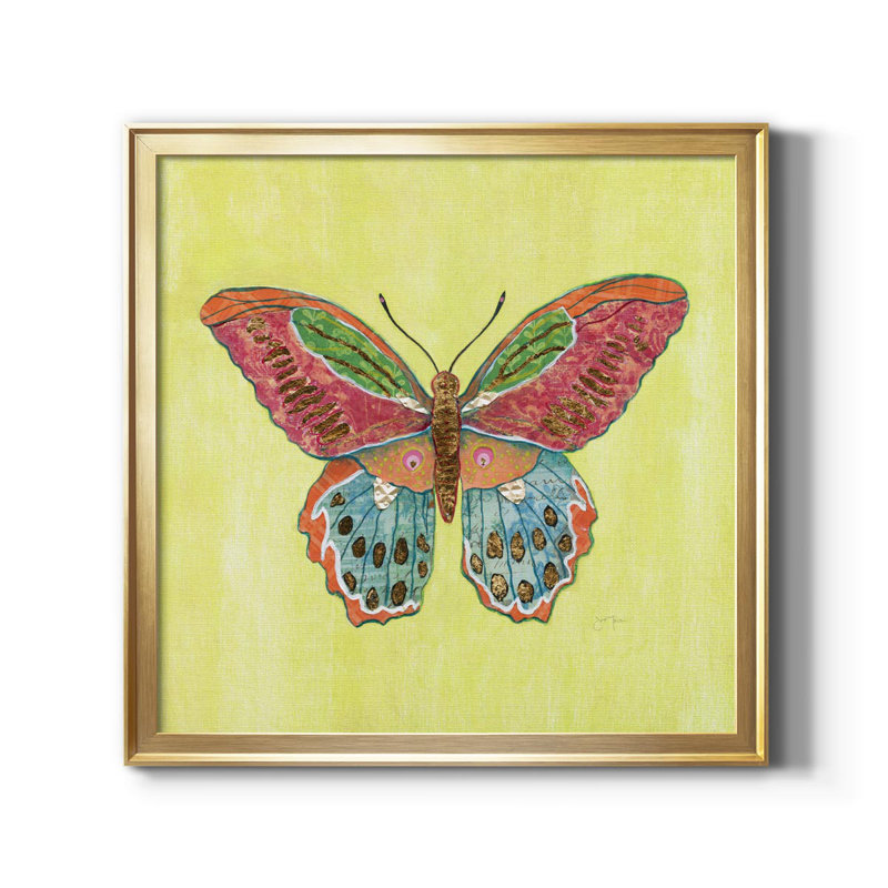 Papillon sur fond vert - reproduction d'art sur toile, Or, H 26,5 po x l 26,5 po x P 1,5 po