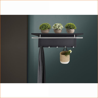 Coat Racks Wall Mounted with Shelf, 5 Metal Hooks Modern White | White | Metal