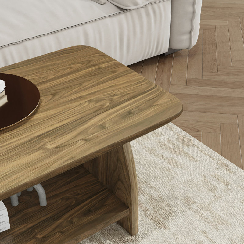 Table basse double couche rectangulaire avec fonction de rangement, Bois