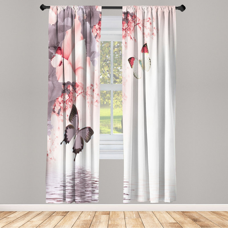 Microfiber Floral Semi-Sheer Rod Pocket Curtain Panels, 28" W x 84" L, Gray/Light Pink