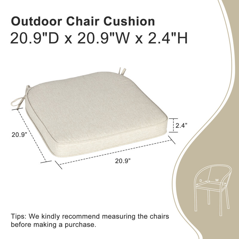 Outdoor Chair Seat Cushion, Khaki, 21" W x 21" D