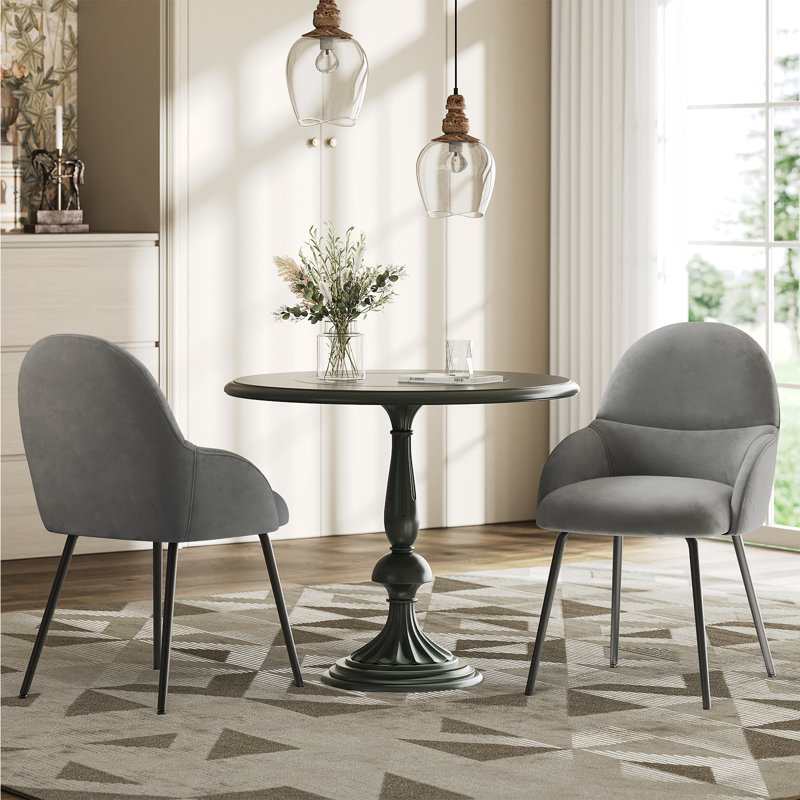 Antin Modern Upholstered Dining Chair with Armrest, Light Grey Velvet
