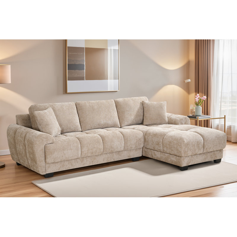 4 Seater Corner Sofa , Right Hand Facing, Beige Chenille