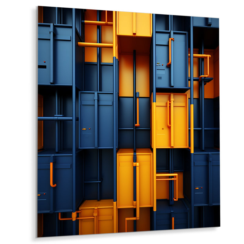 «Industrial Symmetry Collage I - Factories», art mural en métal, H 32 po x l 24 po x P 1 po