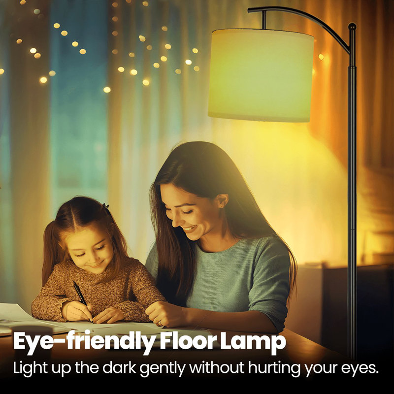 Lampe sur pied à arc avec abat-jour ajustable dégradé vert doux dégradé dégradé, lampe sur pied 3 lumières de couleur à intensité variable pour poteau avec interrupteur au pied pour la chambre à coucher