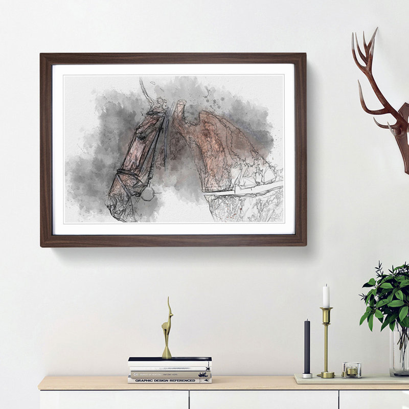 Horse Portrait in Abstract - Picture Frame Graphic Art Print, 36cm H x 48cm W x 2cm D, Walnut Framed
