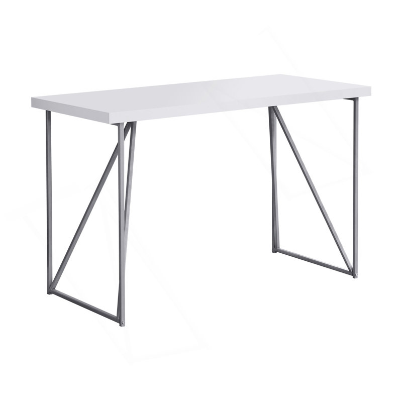 Bureau d'ordinateur, bureau personnel, ordinateur portable, L 48 po, travail, stratifié blanc, métal gris, contemporain, moderne