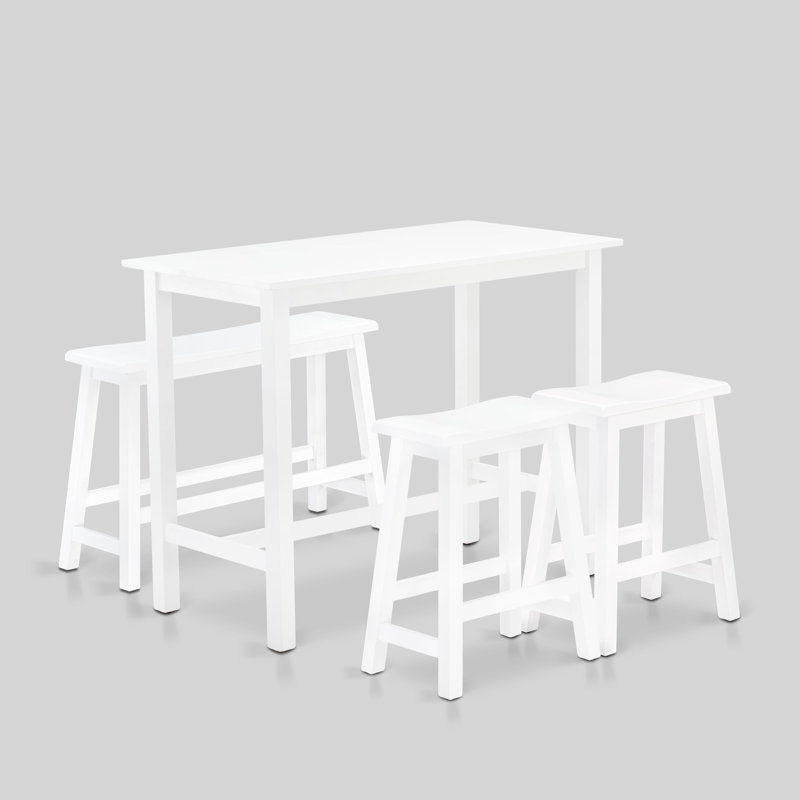 Ensemble de table de salle à manger moderne 4 pièces comprenant une table rectangulaire en bois et 2 tabourets avec banc, blanc brossé