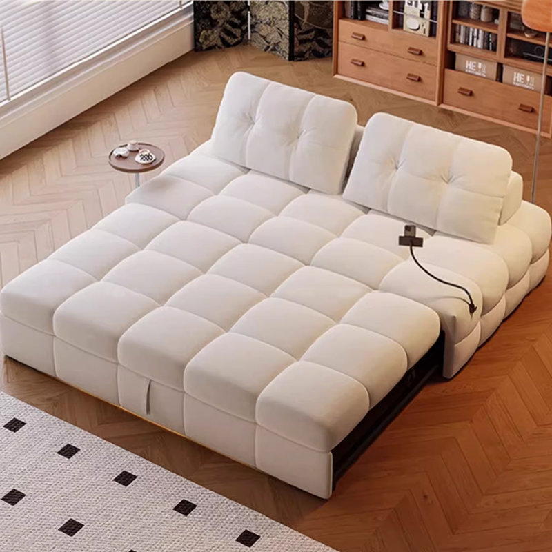 Canapé-lit modulaire en velours blanc crème, H 28,74 po x l 59,06 po x P 41,34 po