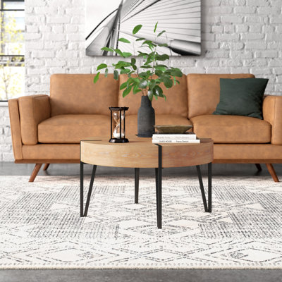 Astoria Round Wood Coffee Table with Metal Hairpin Legs by Steelside