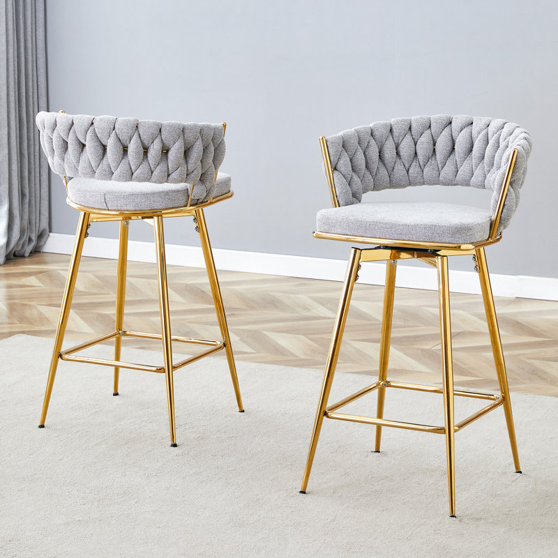 Two Sets Of Swivel Bar Stools With Breathable Cotton And Linen Soft Cushions Only Chairs, Not Including Tables