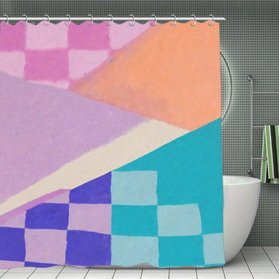 Rideaux de douche pastel à carreaux abstraits pour salle de bain, 71 po x 71 po