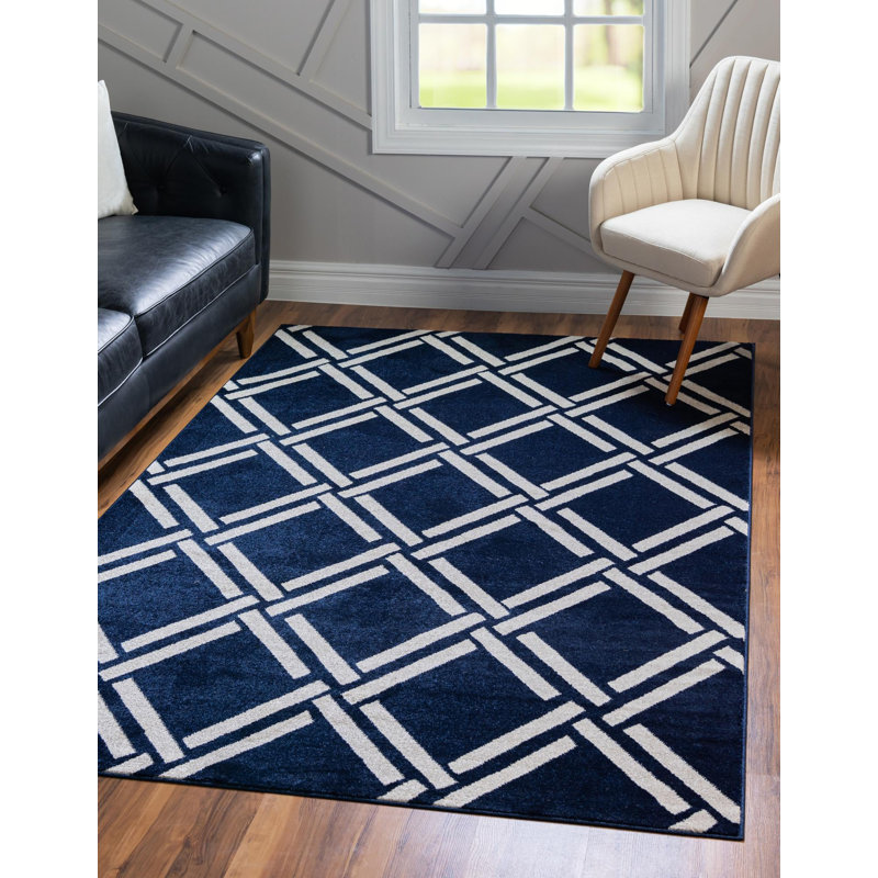 Tapis bleu marine à motif géométrique Cand, Rectangle 3 pi 3 po x 5 pi 3 po