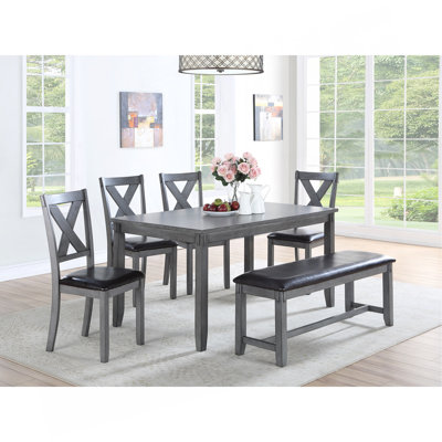 Finition décontractée et moderne de 6 pièces de la table de salle à manger avec chaises 4X et bancs