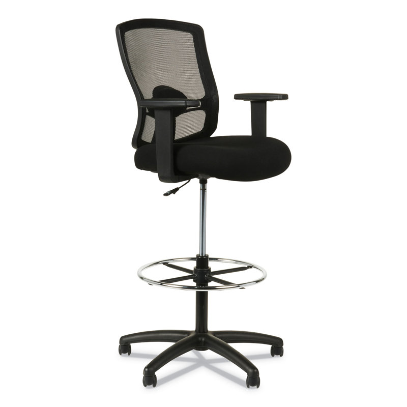 Adjustable Black Mesh Swivel Stool with Fixed Arms
