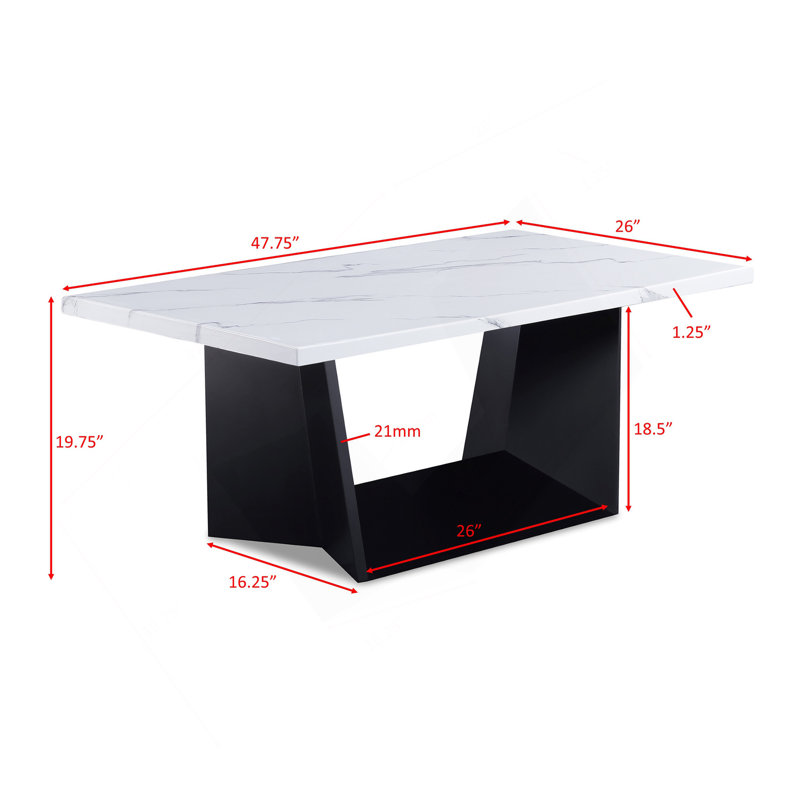 Ensemble de table basse moderne 3 pièces Table de bout Table de bout luxueuse avec faux-marbre et base angulaire noire Meuble de salon en bois blanc