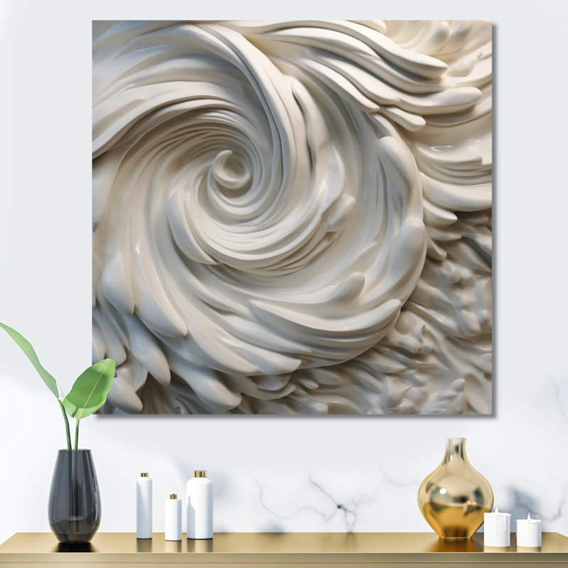 Crème spirale nébuleuse I - impressions abstraites en spirales murales, 24" H x 24" W, Toile tendue