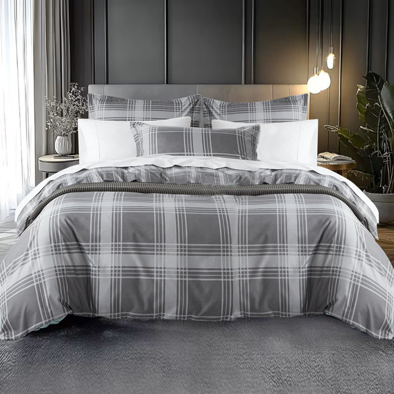 Aspire Homeware Chequered Microfiber Duvet Cover Set with Pillowcases for Elegant Bedroom Decor