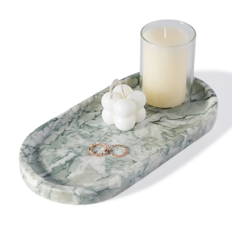 Plateau ovale en marbre naturel Guein, vert clair Verda antique