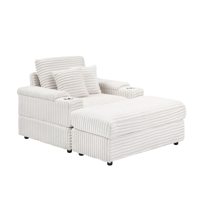 Canapé simple confortable en velours côtelé blanc, style moderne pour un usage domestique