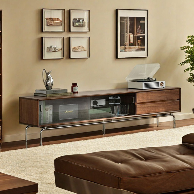 Modern Walnut TV Stand, 86.61"