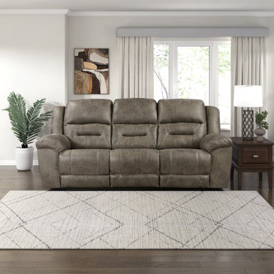 Hamisi 91.5" Transitional Polished Microfiber Manual Double Reclining Sofa with High-Density Foam Cushions & Metal Reinforced Seat
