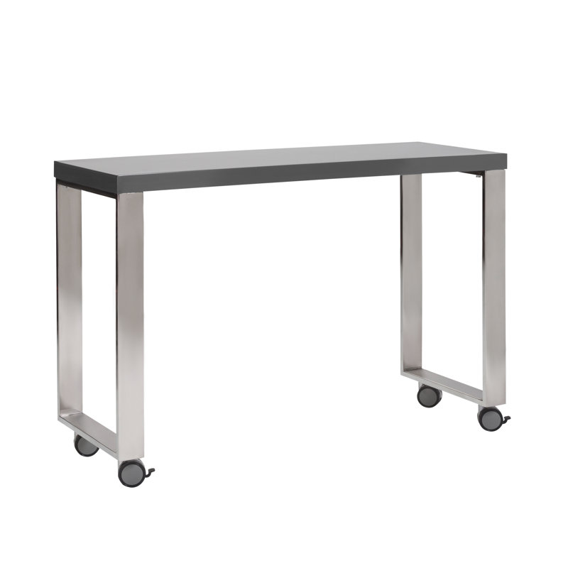 Bureau d'écriture à roulettes 39 "en bois gris et argent et acier inoxydable