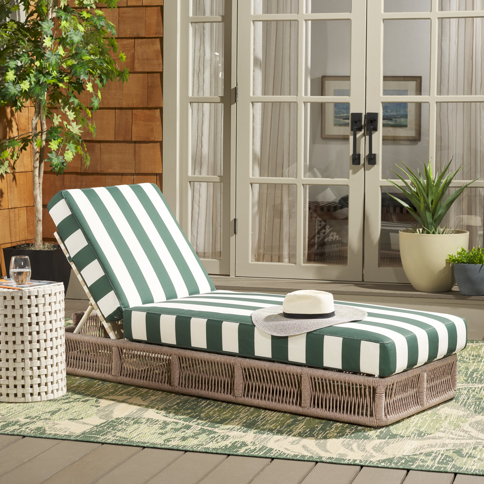 Langley 25" Patio Chaise Lounge, Tan Frame/Green Cushion