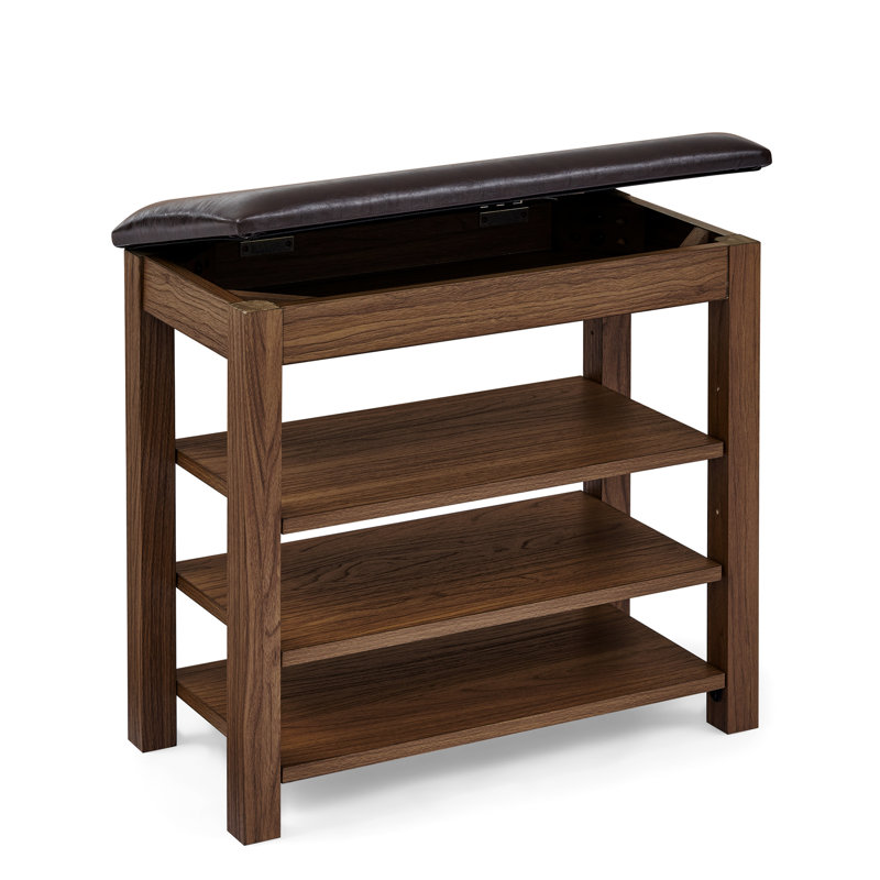 Bench With Adjustable Height, Brown Color, Rubberwood And , Small Apartment Use Height-Adjustable Stool, Frame, Pu Leather Seat, Stable Support From Legs