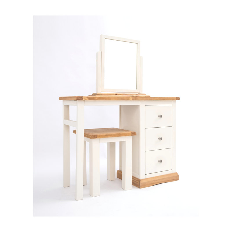 Dressing Table with Mirror, Waxed Pine, Silver