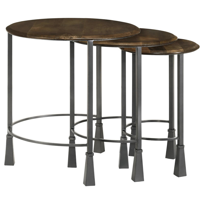 Table contemporaine - Tables gigognes en bois de manguier et bronze industriel