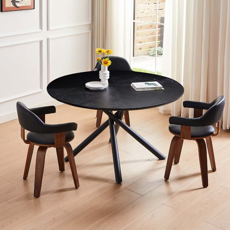 Table basse 47,86 "avec base en métal, aspect élégant, table ronde moderne noire, 47,86", noir, assemblage simple requis