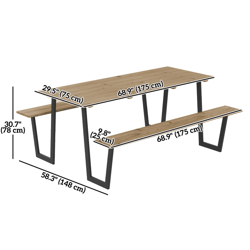 Ensemble de banc de pique-nique d'extérieur 5,7 pi avec trou pour parasol 2 po, brun