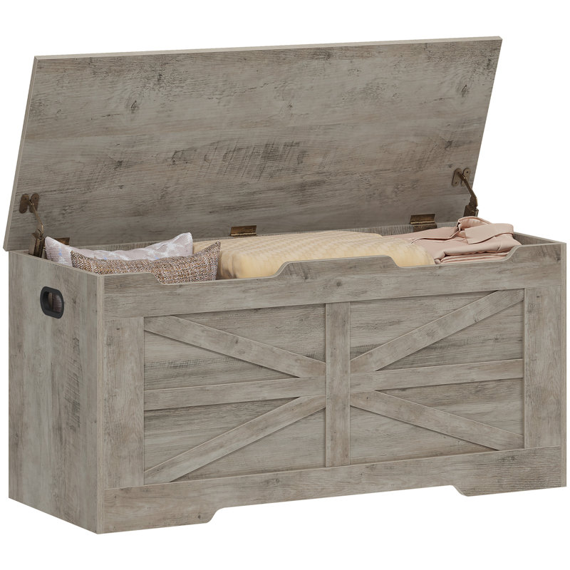 Coffre de rangement de 39,4 po, coffre de rangement très grand avec 2 charnières, banc en bois, coffre de rangement à plateau relevable, banc à chaussures pour l'entrée, la chambre à coucher, le salon, le grège