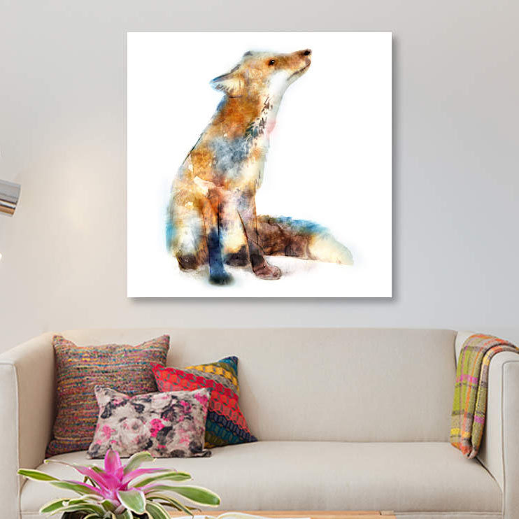 Fox par Edward Selkirk - reproduction d'art sur toile tendue, H 12 po x l 12 po x P 0,75 po