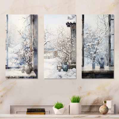 «Floral Snow Window View In Winter I», ensemble d'art mural sur toile Japon