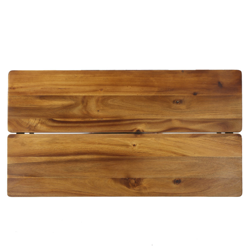 Cala Outdoor Coffee Table, 36 Inch Brown Acacia Wood, Black Metal
