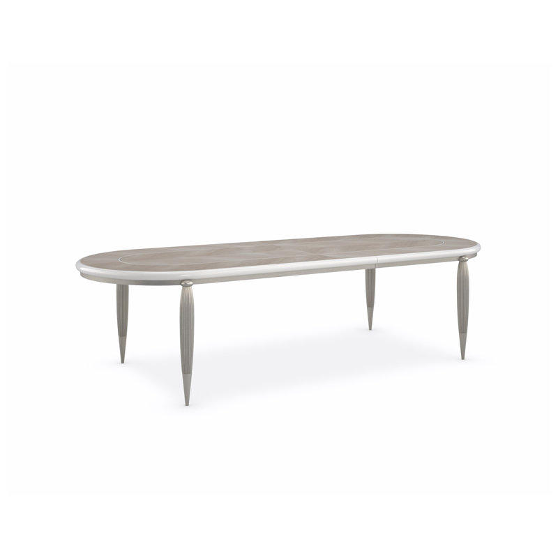 Brown and Silver Oval Extendable Wood Dining Table
