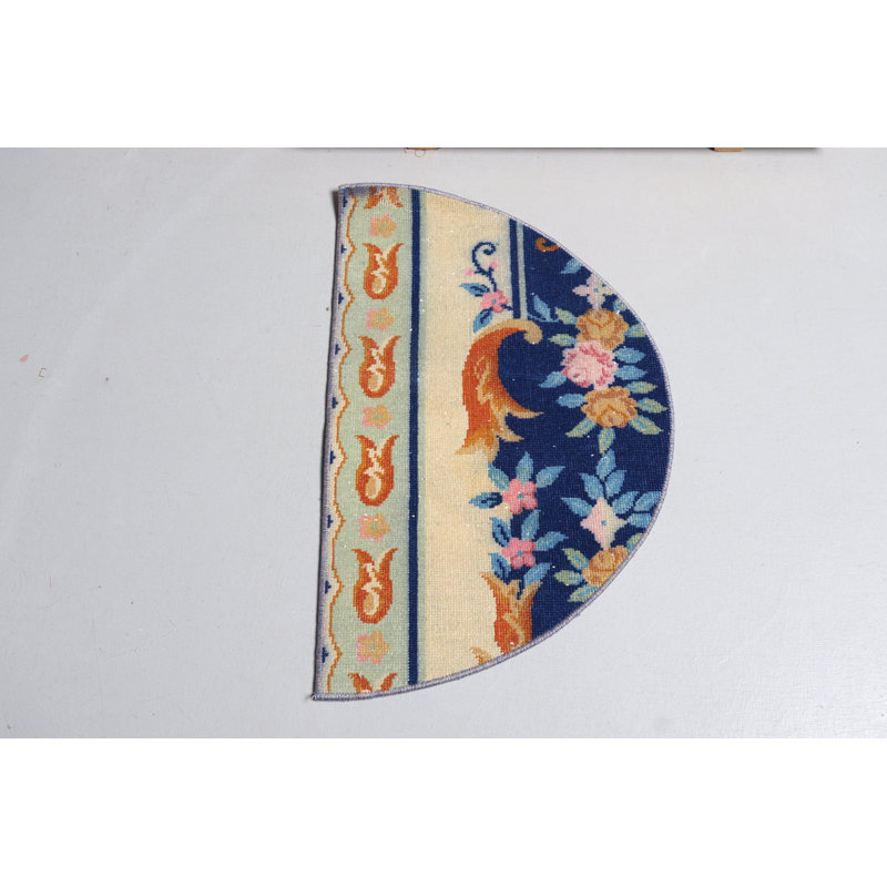 Tapis turc rétro vintage bleu - Petit tapis antidérapant pour le bureau ou la chambre à coucher