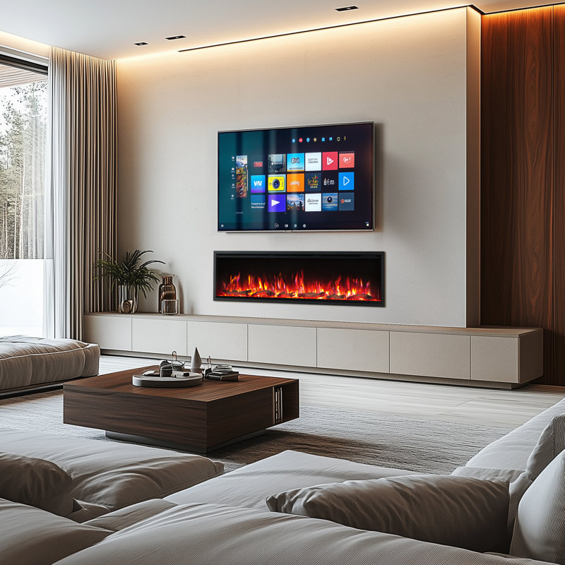 60 Inch Smart WiFi Electric Fireplace - Flame with 9 Colors，5 Brightness Levels and 13 Temperature Levels, Recessed in-Wall or Wall-Mount or Free Standing, Compatible with Alexa and Google Assistant