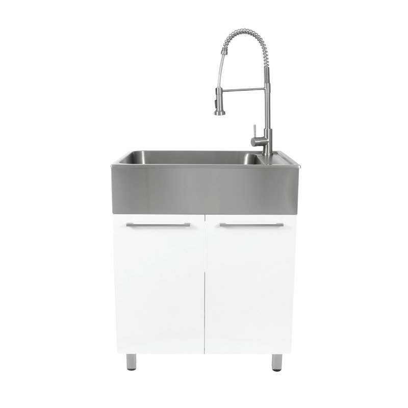 All-In-One 28" L x 22" W Free Standing Laundry Sink with Faucet